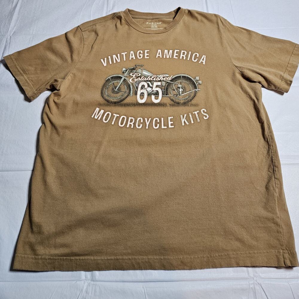 Puritan Motorcycle T Shirt Mens XL Brown Vintage America Biker Graphic Cotton...